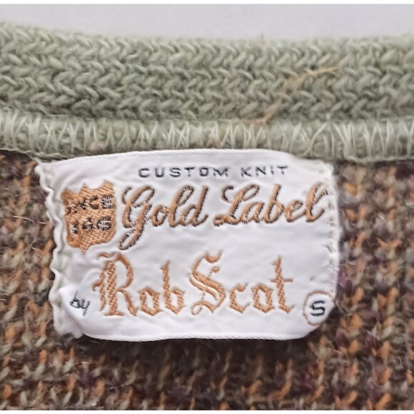 VTG Rob Scot Mohair Blend V Neck Sweater Olive Green/Brown Argyle Mens S - Picture 2 of 5